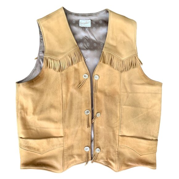 Custom Made by Wild West Clothing Tan Leather Vest Vintage - Picture 1 of 6